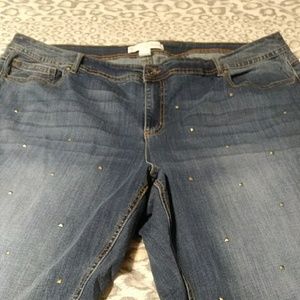 Distressed blue jeans